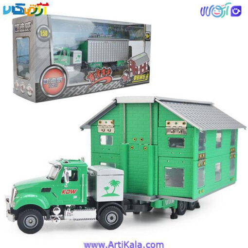 تصویر ماشین فلزی کامیون حمل کانکس مدل kdw 663002 سبز