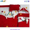 تصویر سرویس خواب نوزادی 4 تکه مخمل طرح دار و برجسته طرح خرسی وگل رنگ قرمز