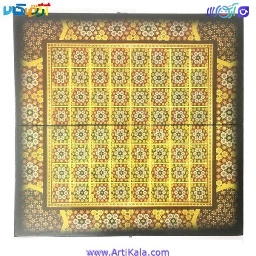 تصویر صفحه تخته نرد و شطرنج چوبی خاتم طرح اسلیمی