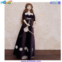 تصویر عروسک پارچه ای تیلدا طرح لباس بلند بنفش