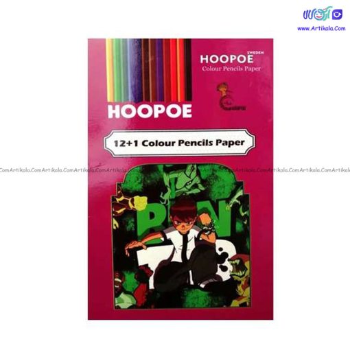 مداد رنگی روزنامه ای ۱+۱۲ رنگ جعبه مقوایی HOOPOE