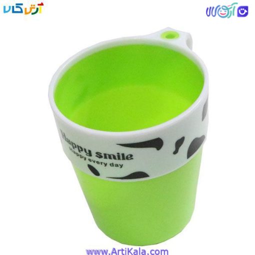 تصویر لیوان پلاستیک دسته دار مدل HAPPY SMILE رنگ سبز