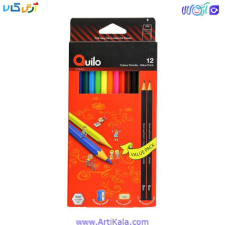 تصویر مداد رنگی 12 رنگ جعبه مقوایی Quilo