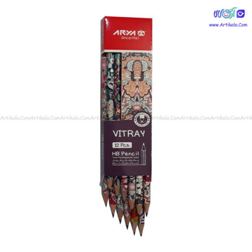 مداد مشکی طرح دار آریا بسته 12 عددی مدل ویترای