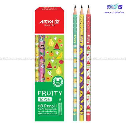 مداد مشکی طرح دار آریا بسته 12 عددی مدل میوه ای