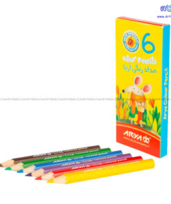 مداد رنگی 6 رنگ کوتاه جعبه مقوایی آریا