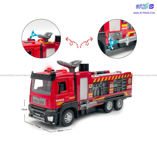 ماکت ماشین فلزی آتش نشانی آبپاش موزیکال و چراغدار مدل 8677b - Image 2
